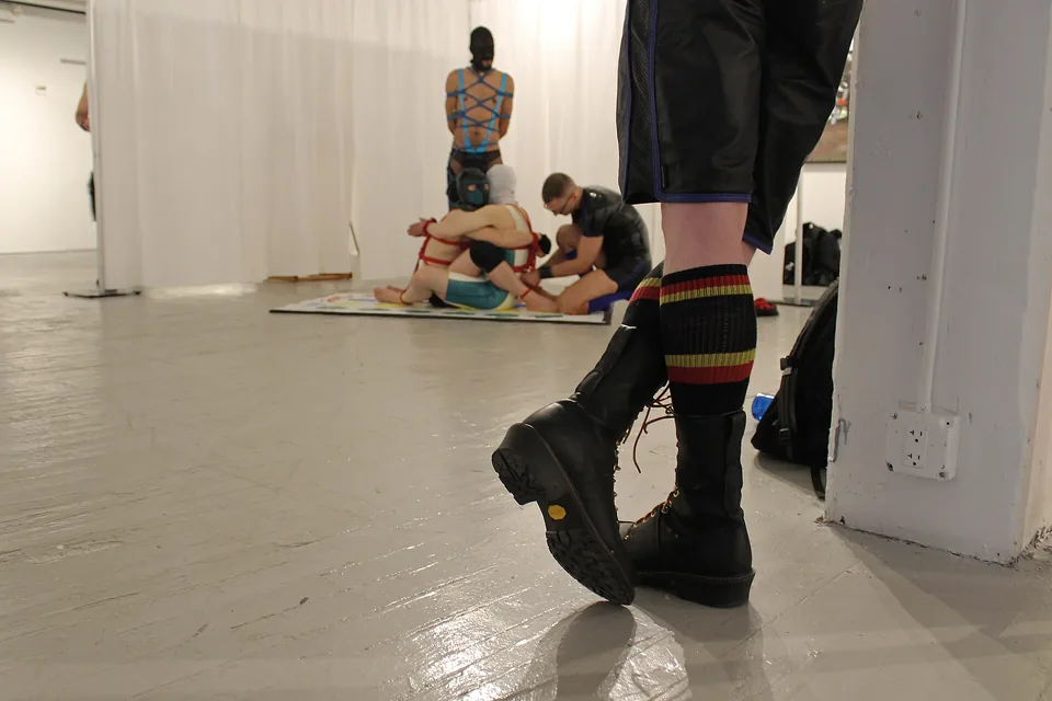 Rope demonstration with masked participants at Folsom Street East in New York in 2018